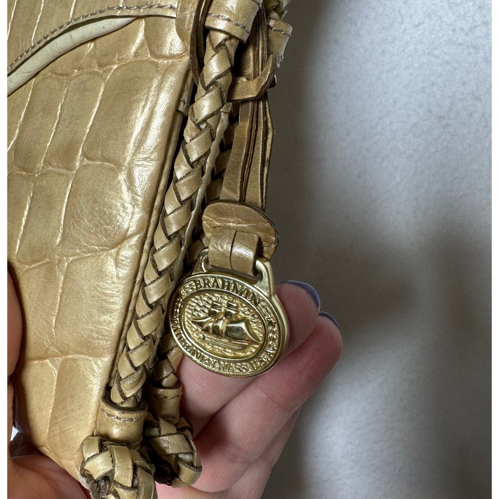 Brahmin Gold Croc Embossed Leather Organizer Crossbody Bag Braided Strap - Picture 10 of 16